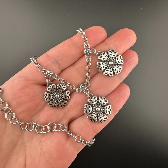 BRIGHTON Three Flowers Snowflakes Silver-tone Cable Chain Necklace 17" - Picture 4 of 9
